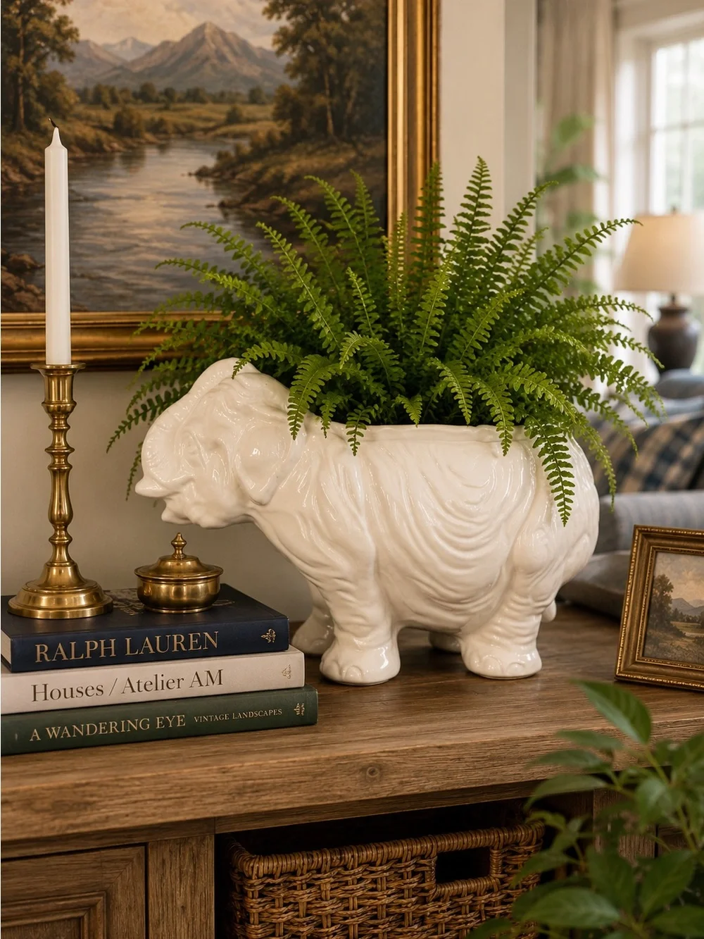 Vintage USA Pottery White Elephant Planter | Large Glossy Ceramic Cachepot | 12”
